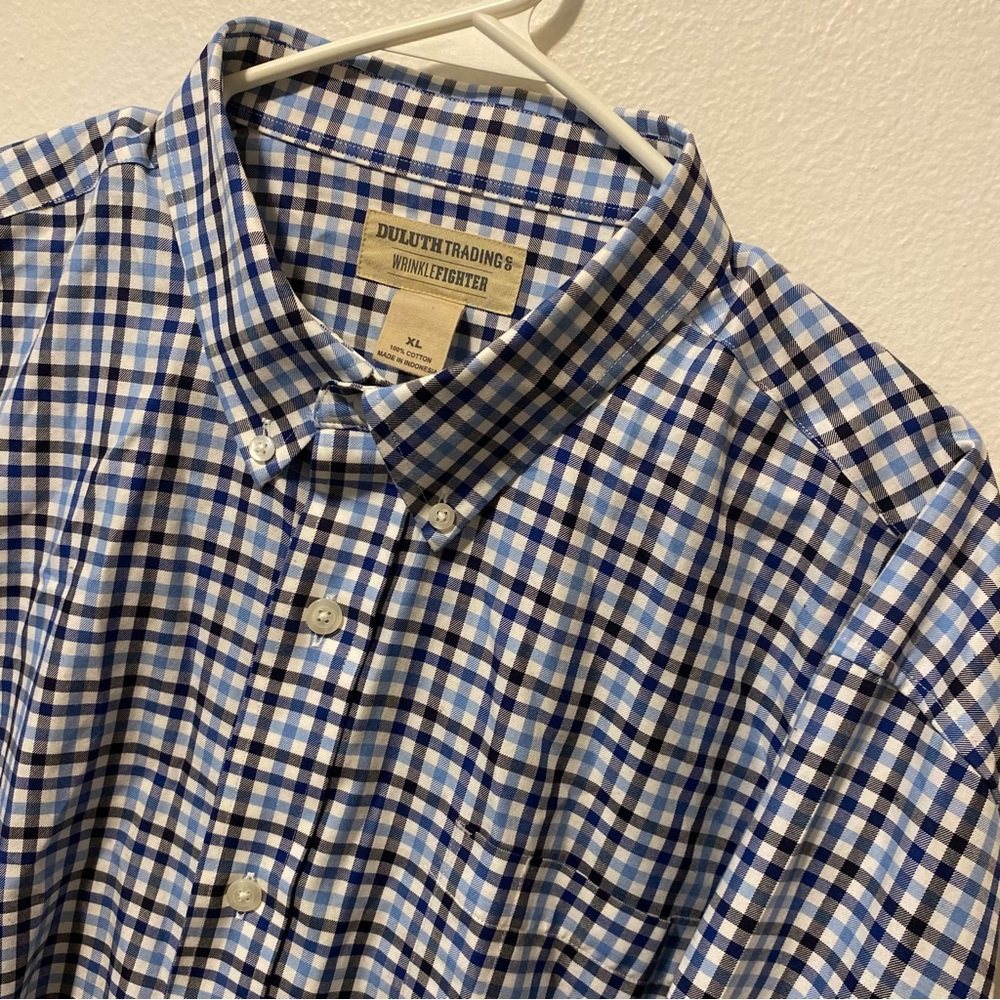 Duluth Trading Co Men’s Blue Plaid Button-Down Shirt XL Cotton